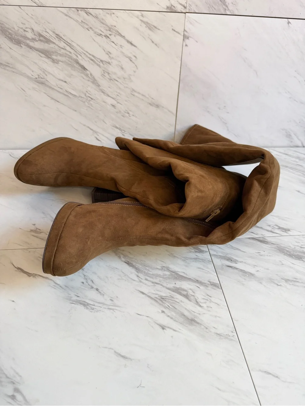 NEW JustFab Iman Tan Brown Suede Over-the-Knee Heel Boots Womens Size 10